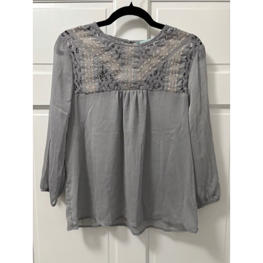 Maurice's Gray Lace Embellished Long Sleeve Blouse Size S